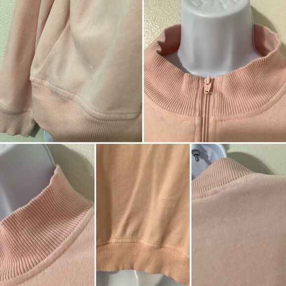 Vintage Y2K Pastel Pink Velour Coquette McBling Beaded Heart Zip Up Jacket XL - Picture 7 of 9